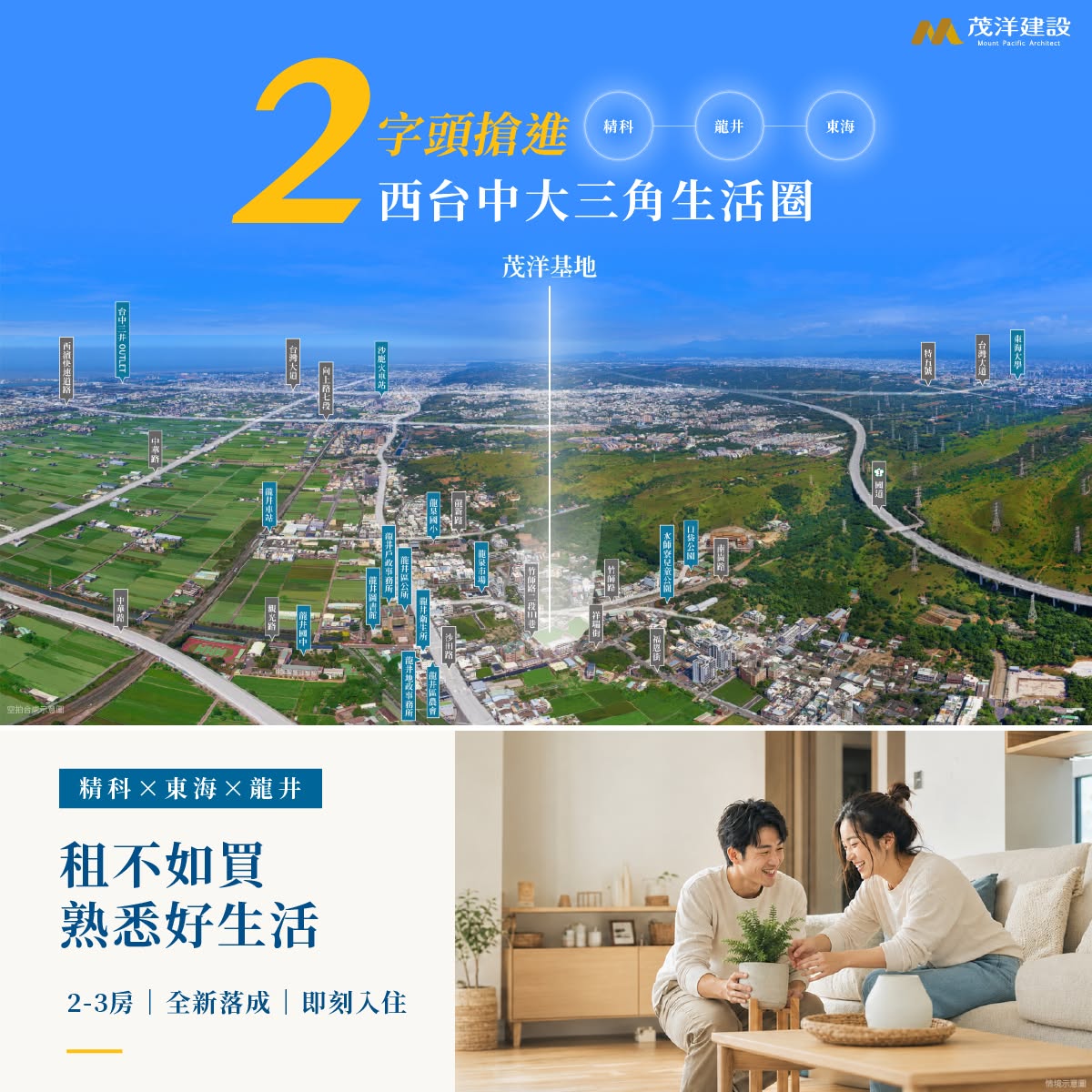 【茂洋馥域】2字頭搶進,西台中大三角生活圈